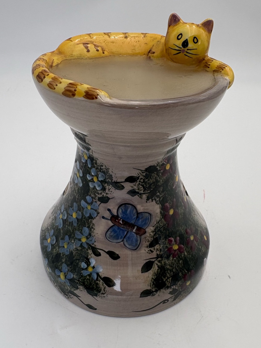 Adorable Yellow Cat Tart Burner or Pillar Candle Holder - Kathy Hatch Collection